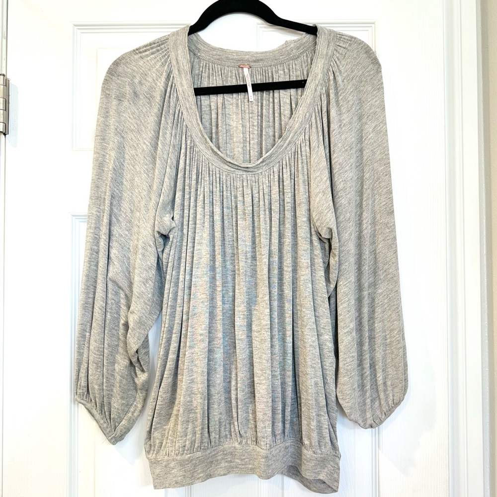 Free People Gray Pleated Top